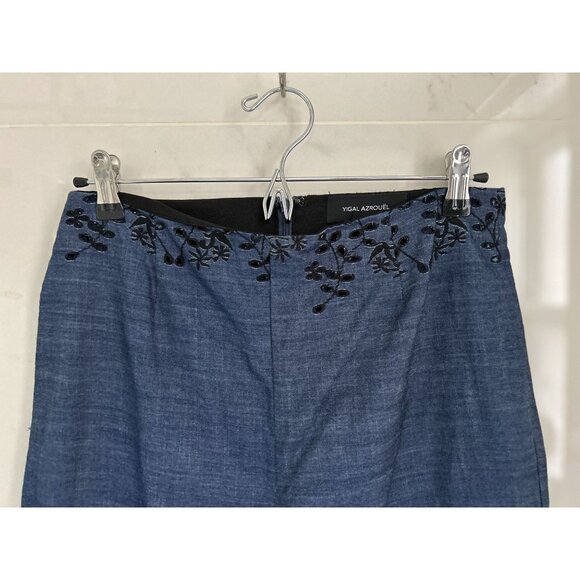 Yigal Azrouel Pants Lightweight Eyelet Trousers Blue Black Embroidery Size 6 - Picture 11 of 12